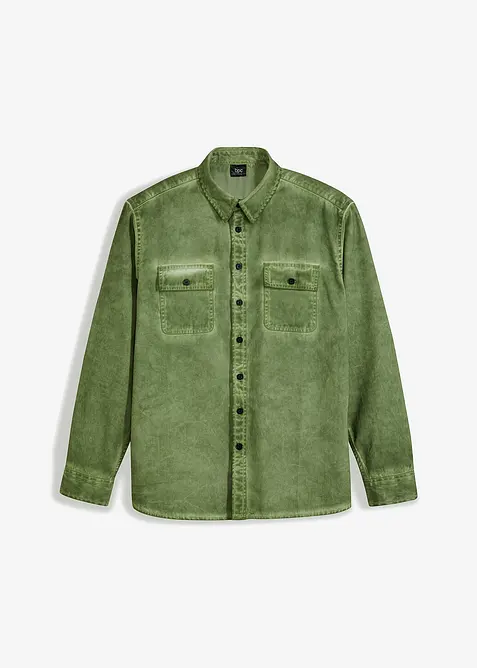 Långärmad bomullsskjorta med tvättad look, bonprix