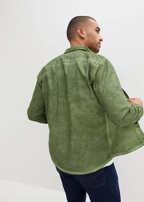 Långärmad bomullsskjorta med tvättad look, bonprix