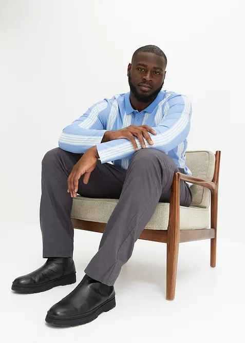 Dra p&aring;-chinos med linneandel, normal passform, raka ben, bonprix