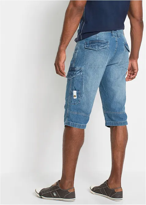 Långa jeansbermudas i cargomodell av tunt material, Relaxed Fit, bonprix