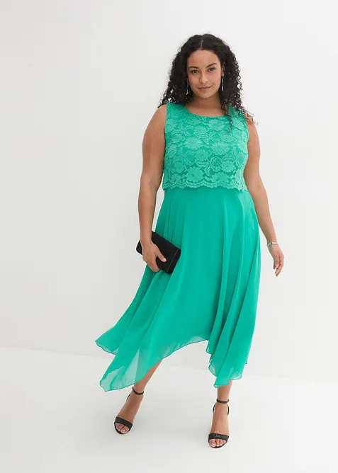 Chiffongklänning med spets av premiumkvalitet, bonprix