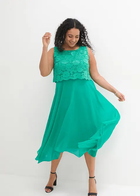 Chiffongklänning med spets av premiumkvalitet, bonprix