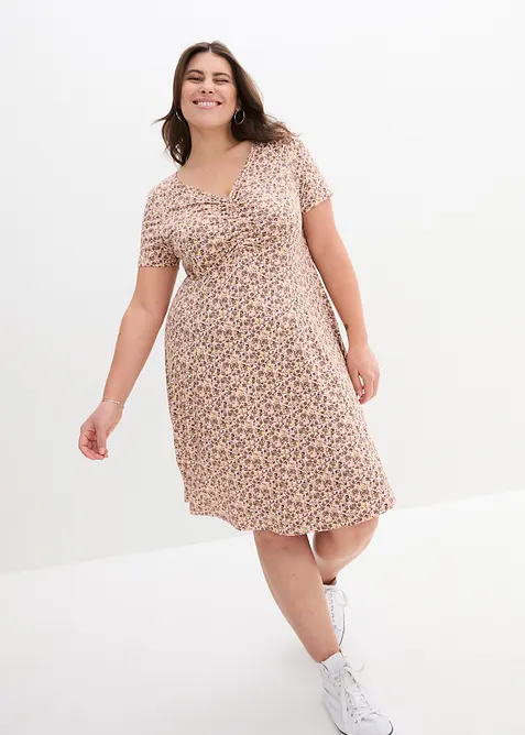 Figursmickrande jerseykl&auml;nning i viskos, kort&auml;rmad, bonprix