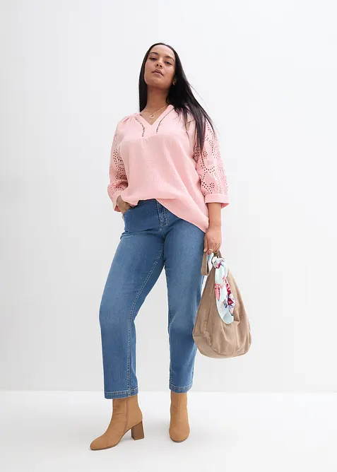 Muslintunika med h&aring;lbroderi, bonprix