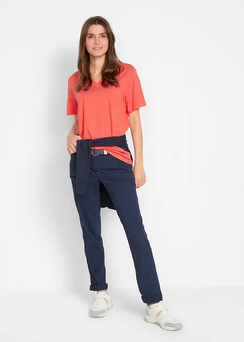 Vid lång topp med V-ringning (5-pack), kortärmad, bonprix