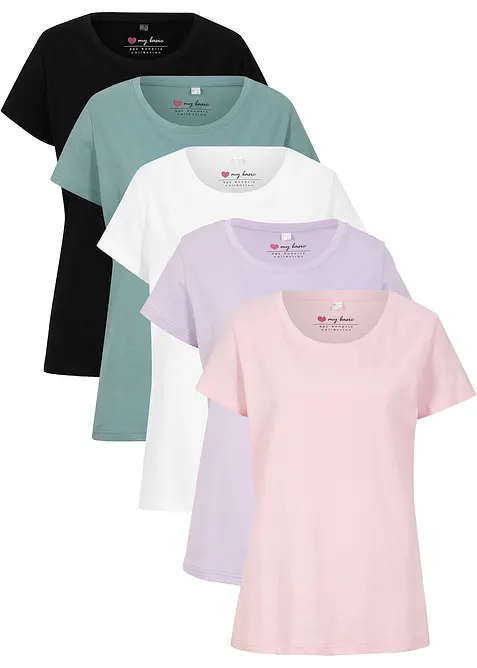 T-shirt med rund halsringning (5-pack), kort&auml;rmad, bonprix