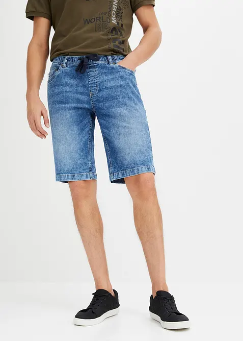 Dra på-bermudas i tunn denim, Slim Fit, bonprix