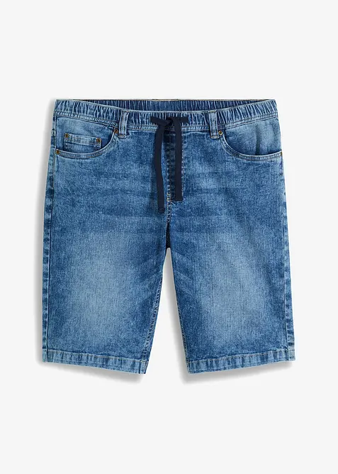 Dra på-bermudas i tunn denim, Slim Fit, bonprix