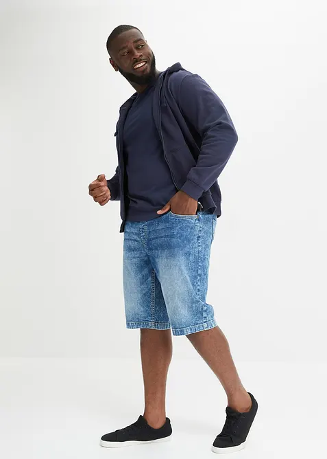 Dra på-bermudas i tunn denim, Slim Fit, bonprix