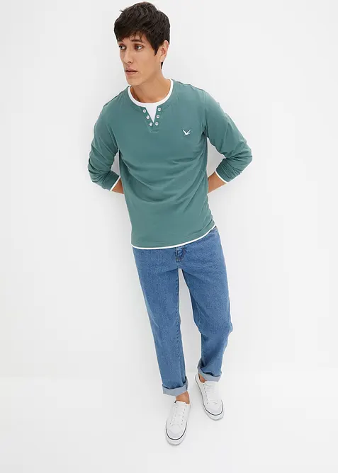 L&aring;ng&auml;rmad T-shirt med 2-i-1-look (2-pack), bonprix