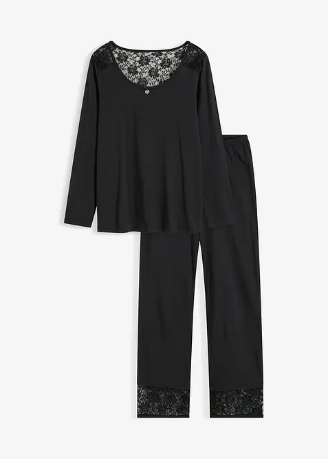 Pyjamas med spets och hj&auml;rtapplikation, bonprix