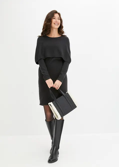 Stickad kl&auml;nning med justerbar krage, bonprix