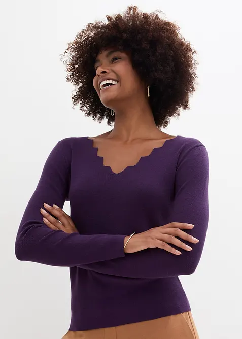 Finstickad tröja i följsam viskosmix, bonprix