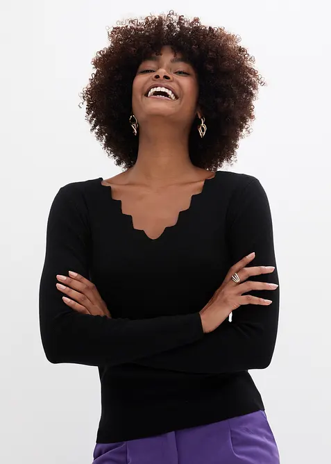 Finstickad tröja i följsam viskosmix, bonprix