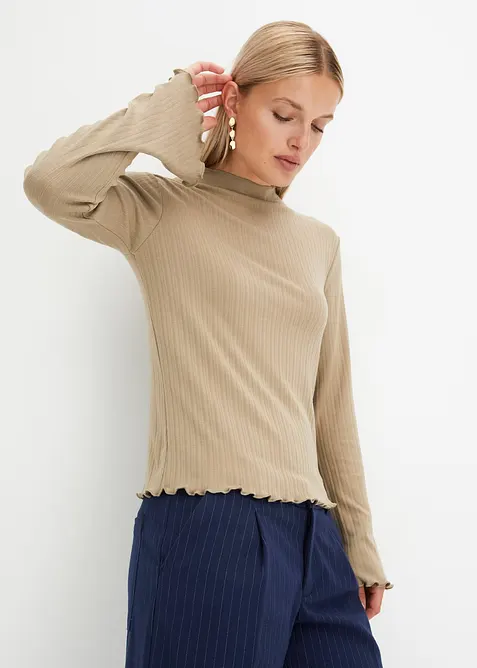 Ribbstickad l&aring;ng&auml;rmad T-shirt, bonprix