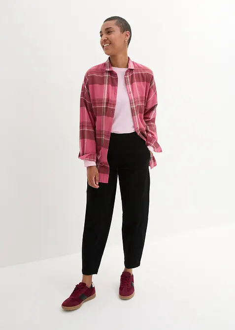 Kypertbyxa med framflyttade sids&ouml;mmar och bekv&auml;m midja, High Waist, Barrel, bonprix