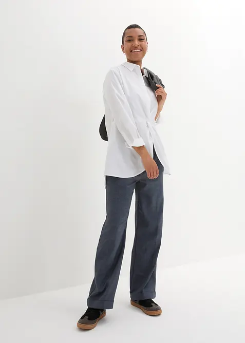 Lång blus av bomull med längre bakstycke, bonprix