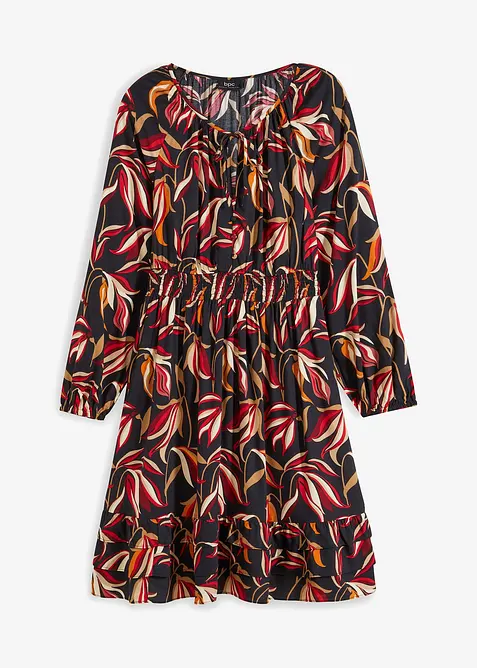 V&auml;vd kn&auml;l&aring;ng viskoskl&auml;nning med smockad midja, bonprix