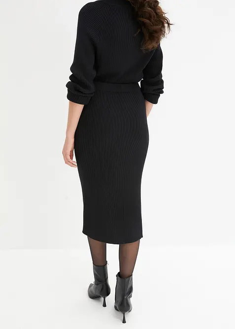 Ribbstickad kjol i viskosmix, bonprix