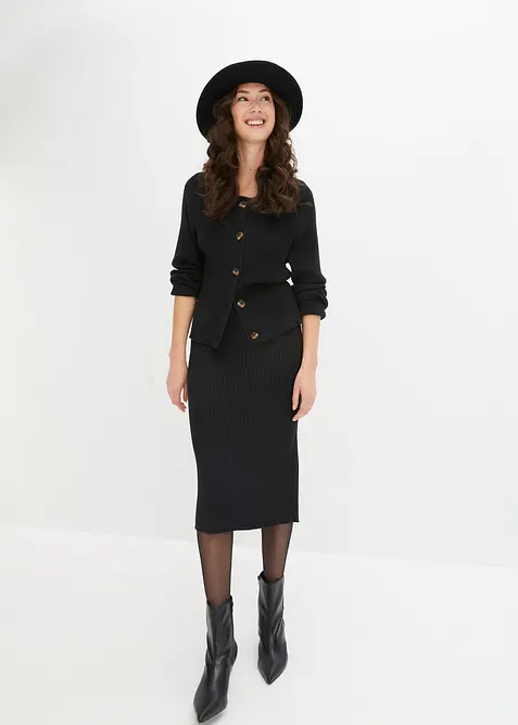 Ribbstickad kjol i viskosmix, bonprix