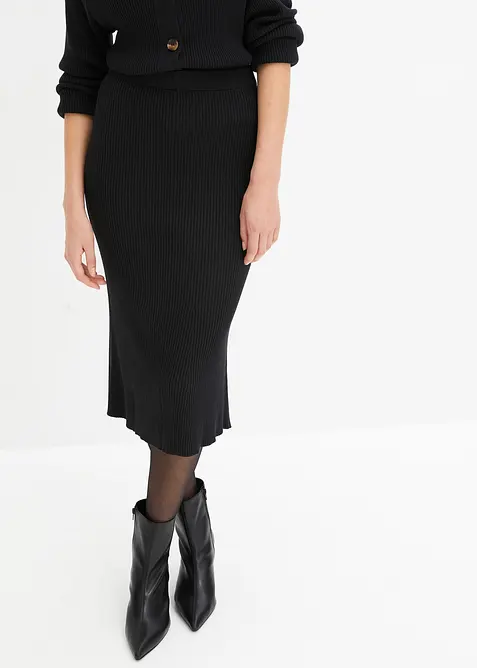 Ribbstickad kjol i viskosmix, bonprix