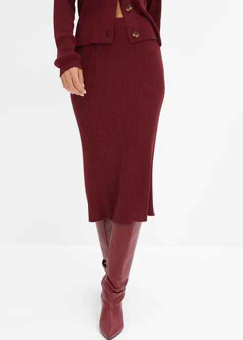 Ribbstickad kjol i viskosmix, bonprix