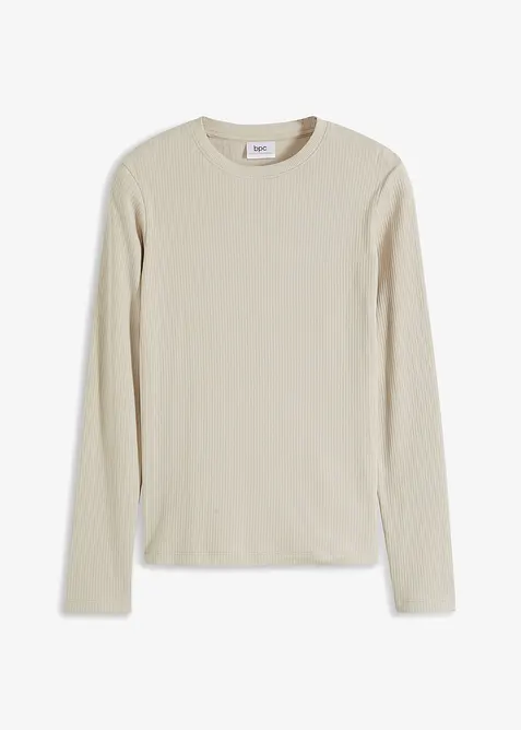 Ribbstickad långärmad T-shirt i ren bomull, bonprix