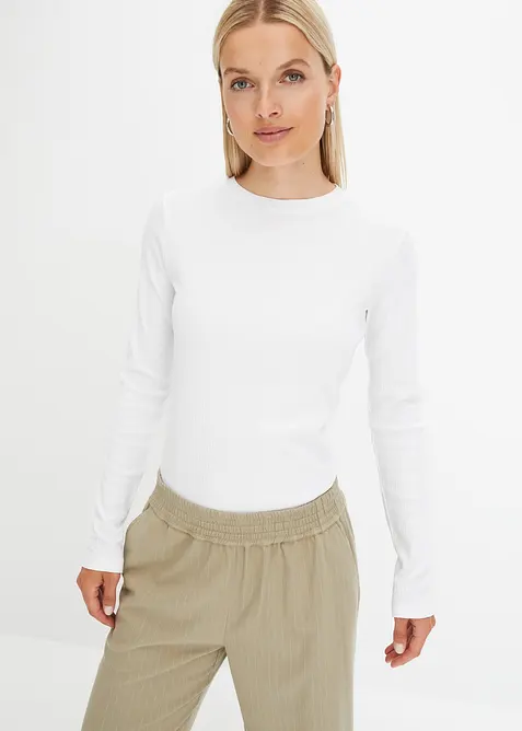 Ribbstickad, l&aring;ng&auml;rmad topp i ren bomull, bonprix