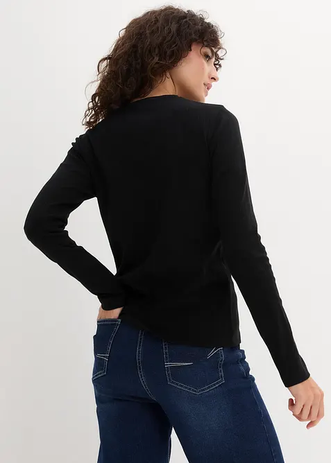 Ribbstickad l&aring;ng&auml;rmad T-shirt i ren bomull, bonprix