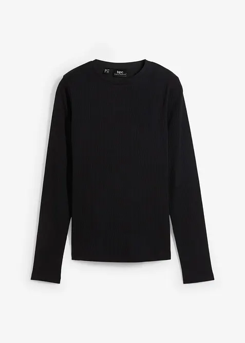 Ribbstickad l&aring;ng&auml;rmad T-shirt i ren bomull, bonprix