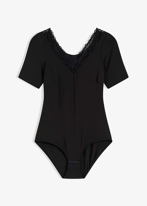 Body i modal med spets och halvlånga ärmar, bonprix
