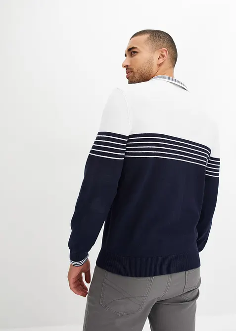 Finstickad tr&ouml;ja med pik&eacute;krage, &aring;tervunnen bomull, bonprix