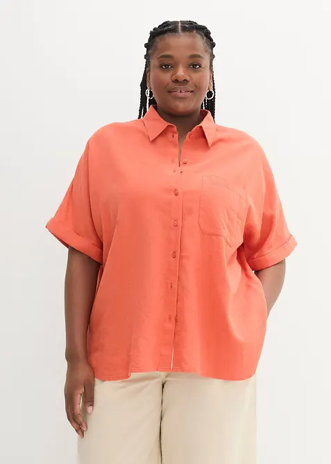 Oversizeblus i linne med halvlånga ärmar, bonprix