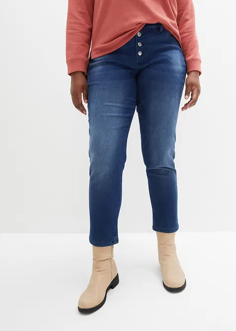Fodrade jeans i boyfriendmodell med mjuk insida Mid Waist, bonprix