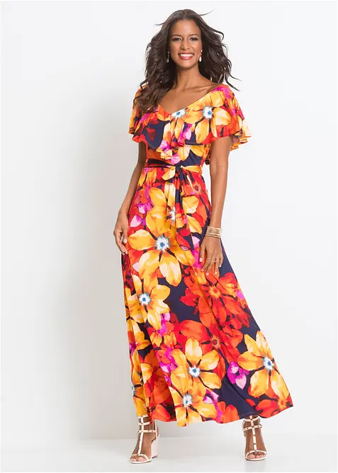 Kl&auml;nning med volang och sk&auml;rp, bonprix