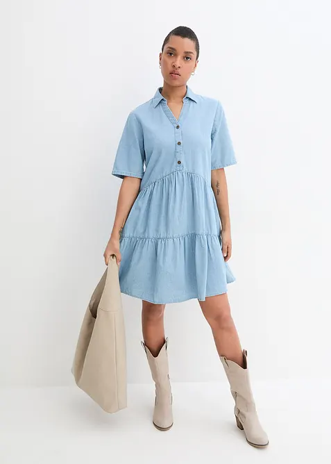 Kort&auml;rmad jeanskl&auml;nning, bonprix