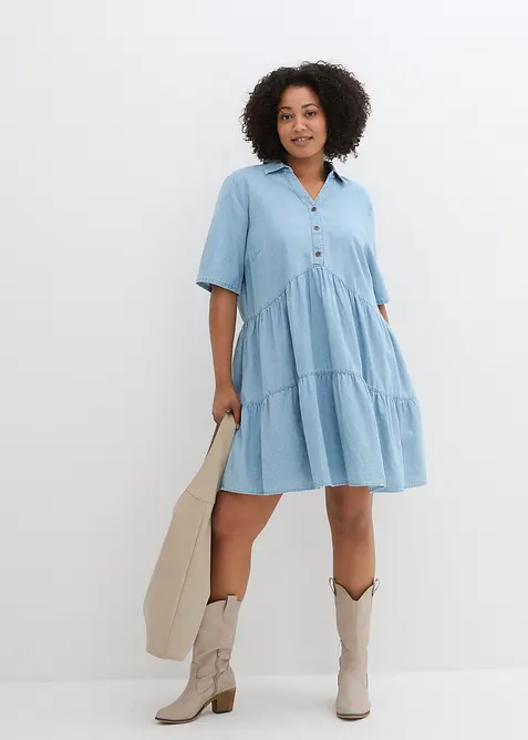 Kort&auml;rmad jeanskl&auml;nning, bonprix