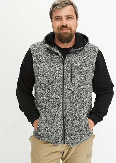 Stickad fleeceväst med huva, bonprix
