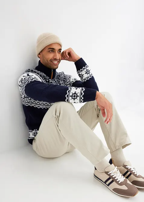 Maritim, m&ouml;nstrad tr&ouml;ja med krage och dragkedja, bonprix