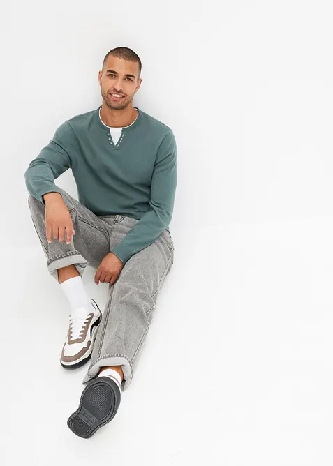 Finstickad tröja i 2-i-1-look av mjuk bomullsmix, bonprix