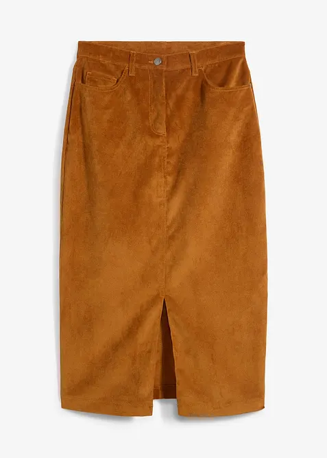 Stretchig mellanlång manchesterkjol, bonprix