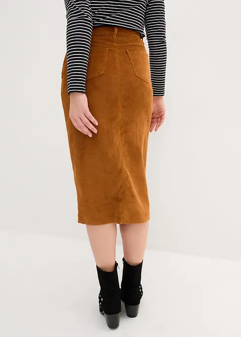 Stretchig mellanlång manchesterkjol, bonprix