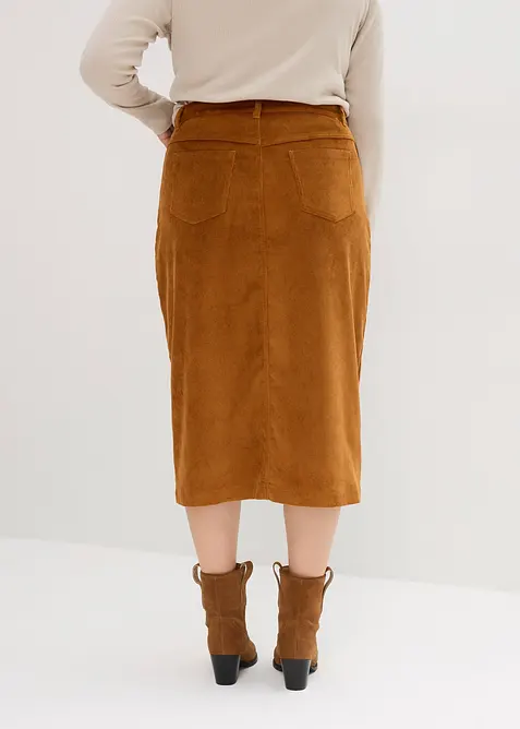 Stretchig mellanlång manchesterkjol, bonprix