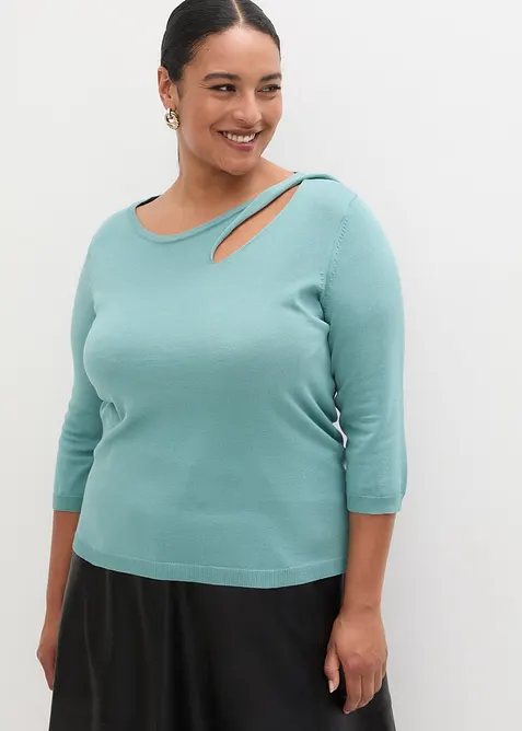 Finstickad tröja i viskosmix, bonprix