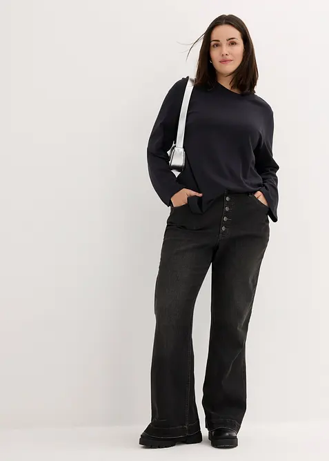 L&aring;ng&auml;rmad T-shirt i tung bomull, Essentials, bonprix