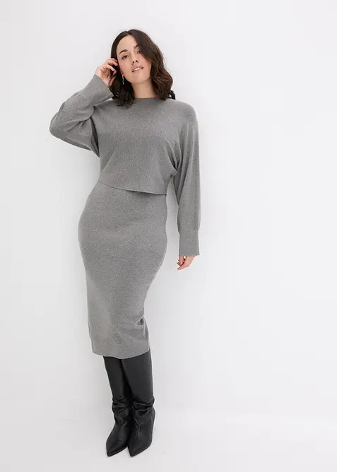 Stickad kl&auml;nning och topp (2 delar), bonprix