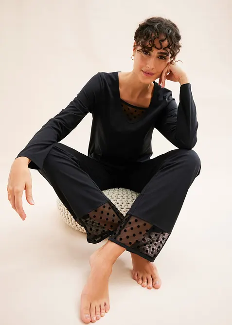 Pyjamas med mjuk mesh, bonprix