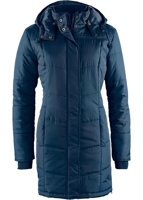 L&aring;ng vadderad t&auml;ckjacka med krage och huva, bonprix