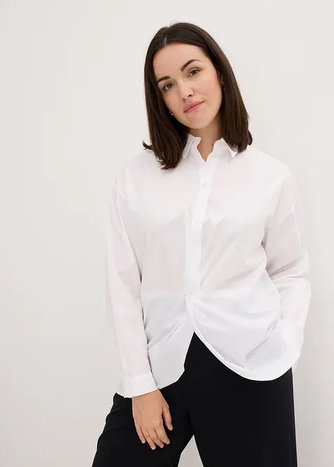 Lång blus av bomull med längre bakstycke, bonprix