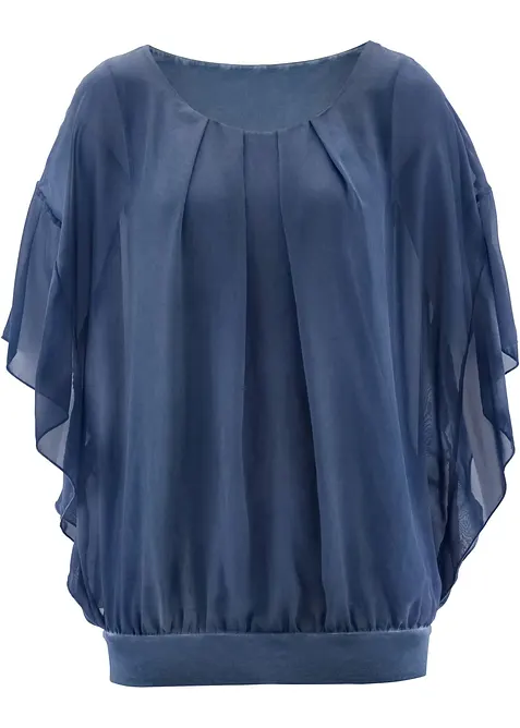 Chiffongblus med linne, bonprix